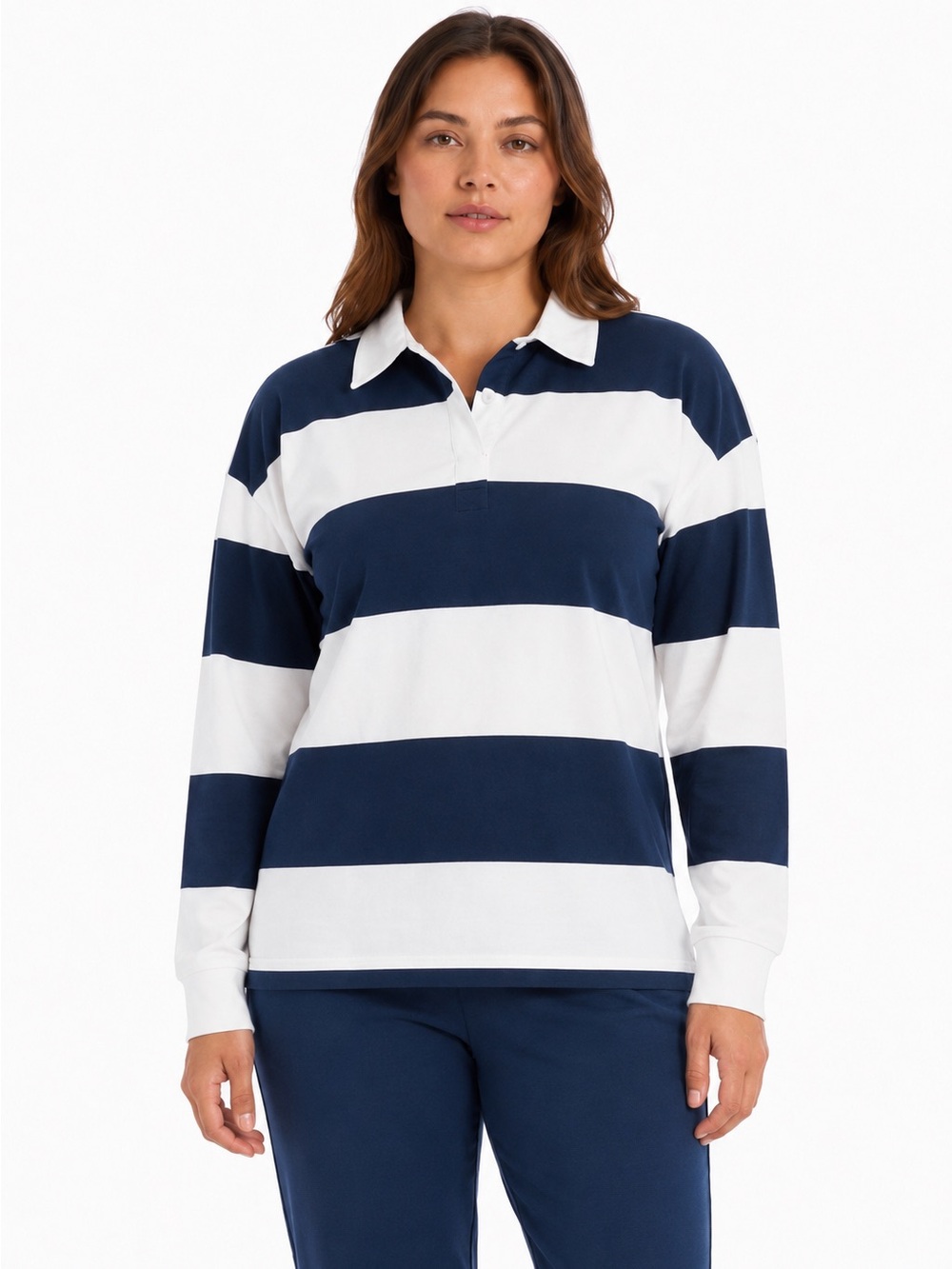all in motion Women's Modal French Terry Polo Sweatshirt Slate Navy Blue Size M